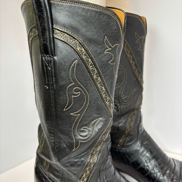 Lucchese Handmade Classic Crocodile Jones Black Embroidered Men 10.5 USA L 0311 - Picture 7 of 12